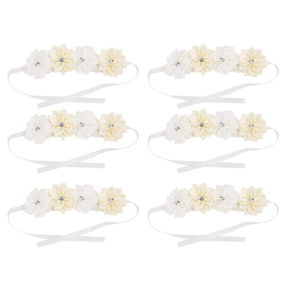 Mumusuki 6Pcs Wedding Wrist Corsage Bracelet Set - Elegant Bride & Bridesmaid Floral Wristband for Weddings/Parties (Milky White, Reusable Faux Flowers)