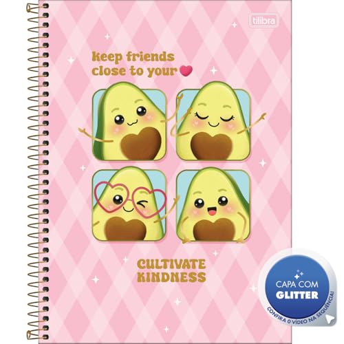 Tilibra - Caderno Espiral Capa Dura Universitário 1 Matéria Abacute 80 Folhas - 4 Abacates Fundo Ros