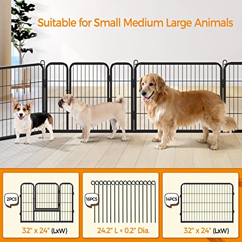 Image of Yaheetech 24 inch H 16-Panel Extra Wide Dog Playpen w /Door for Indoor Outdoor | Heavy Duty Metal Frame, Secure Latch Gate, Tool-Free Assembly, Portable For Yard RV Camping, Ideal For Small & Medium Pets