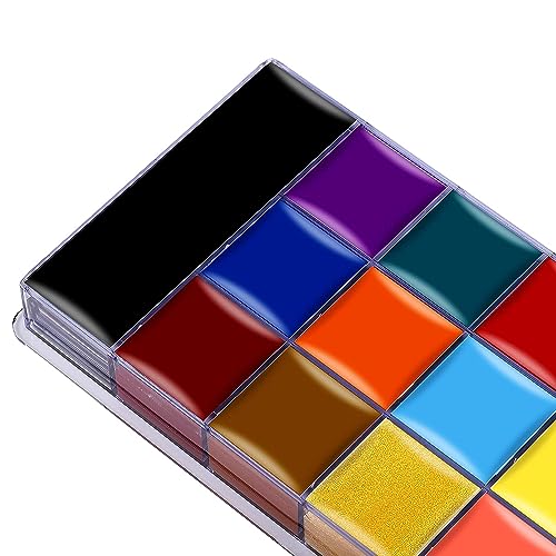 Image of Thr3E Strokes Face Paint Makeup Palette Professional 20 Colors Body Paint Oil Halloween Cosplay Party Stage Fancy Painting Kit Non Toxic Palette Come With 10 Blue Artist Brushes