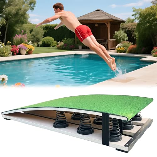 Pool Diving Board for Adults, Gymnastics Springboard with High-Elastic Springs, Non-Slip Surface, Heavy-Duty Wood Frame, Diving Platform for Poolside or Vault Training (Green 9-spring Upgrade)