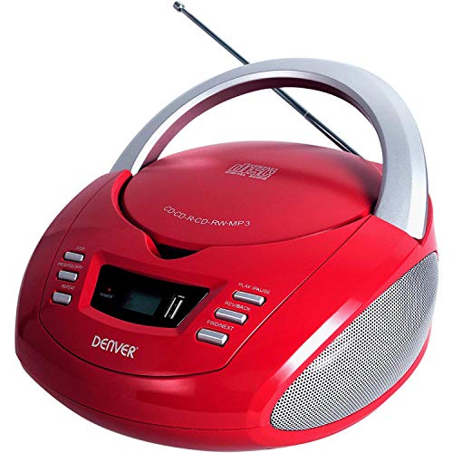 Denver Electronics TCU-211RED Reproductor de CD Personal CD Player Rojo, Plata - Unidad de CD (2 W, FM, Externo, Personal CD Player, Rojo, Plata, 1 Discos)