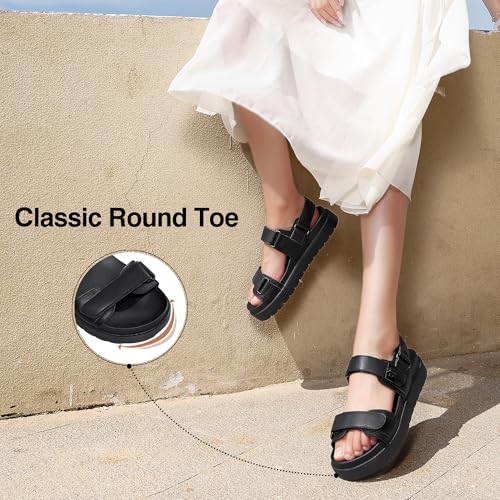 Image of Women's Platform Sandals Slip on Comfort Adjustable Double Strap Sandal for Women Leather Footbed