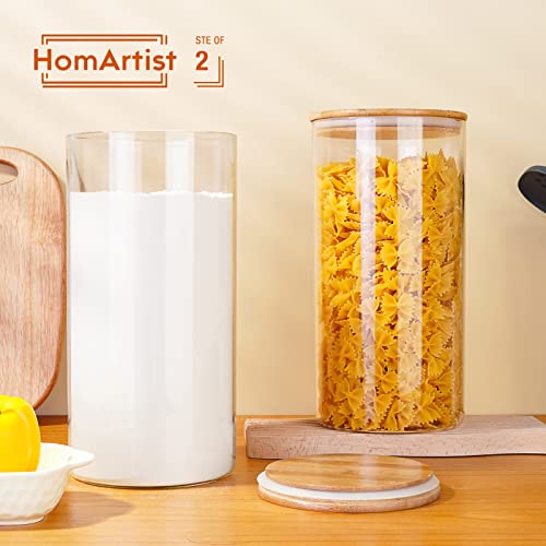 Homartist Large Glass Flour And Sugar Containers 180Oz X2 [Set Of 2], Glass Food Storage Containers With Bamboo Lids, Glass Jar With Airtight Lids For Spaghetti Pasta,Rice,Cereal,Candy,Coffee, Oat #TOP2