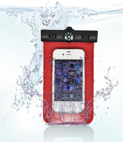 Unitewell New Waterproof Pouch Bag Case Cover with Compass Armband and Neck Strap for iPhone 5 5S 5C 4S 4G (Red)