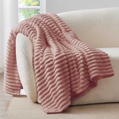 Image of BEDELITE Ribbed Twin Blanket for Couch & Bed, Dusty Pink, 60 inchx80 inch