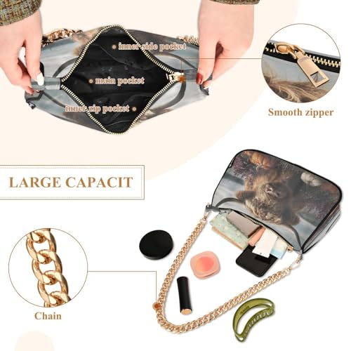 Shoulder Bags for Women Highland Cow Tote HandBag Shoulder Bags purse with Chain Zipper Closure4