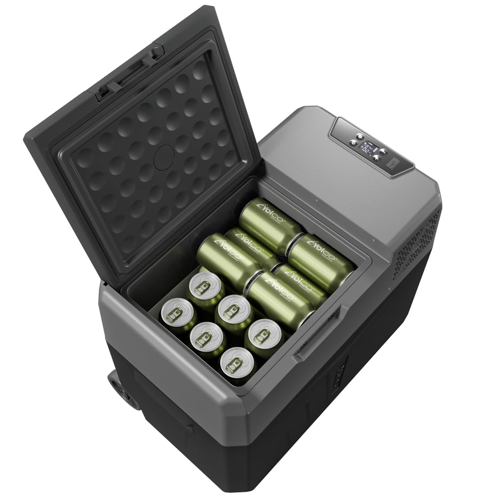 Yolco BCX40 Carbon elektryczna lodówka kompresorowa, sterowanie aplikacją za pomocą Bluetooth, 12/24 V i 230 V, do samochodu, ciężarówki, łodzi, lodówki kempingowej