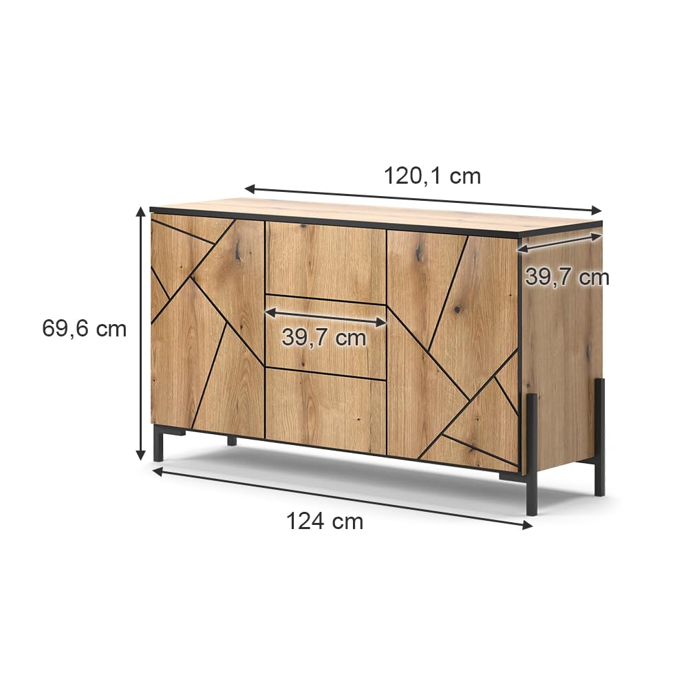 Vicco Kommode Hatto, Eiche, 124 x 69.6 cm | geeignet zur Ablage und Aufbewahrung im Schlafzimmer