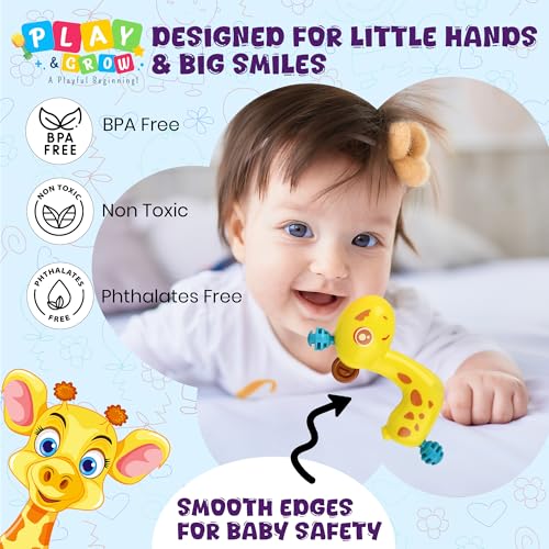 Image of PLAY & GROW Teethable Rattle Set, 5 Pieces, Multicolor, BPA Free Safe & Colorful Infant Early Learning & Sensory Play | Ideal Gift Pack