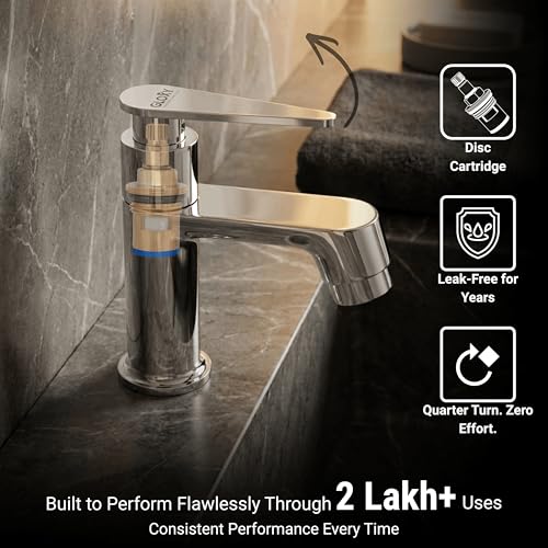 Image of GLOXY Premium Deck Mount Pillar Tap for Bathroom Combo Pack 2 - Chrome Finished Nano Lever Kitchen Eash Basin Tap for Bathroom, Wash Basin, Gardens & Kitchen Sinks - 10 Years Warranty