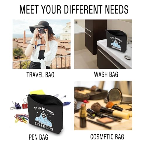 PYOUL Mental Health Matters Merch Funny Raccoon Meme Even Baddies Get Saddies Makeup Bag ADHD Gift Therapist Gift Raccoon Gift (Even Baddies Bag EU) - Image 4