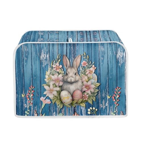 Image of Easter Day Rabbit Floral Kitchen Toaster Dust Cover Bakeware Protector Compatible with 4 Slice Toaster Top Handle Heat-Resistant Dust Protection(Wood Grain Blue,12.4 x 10.6 x 8.2)
