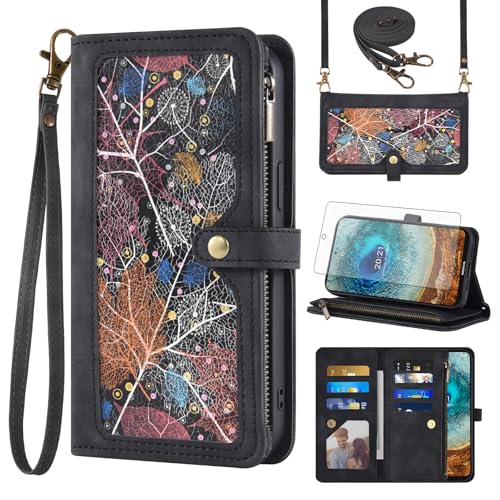 Coque Nokia X10 5G Asuwish étui portefeuille en cuir noir avec cordon et vitre