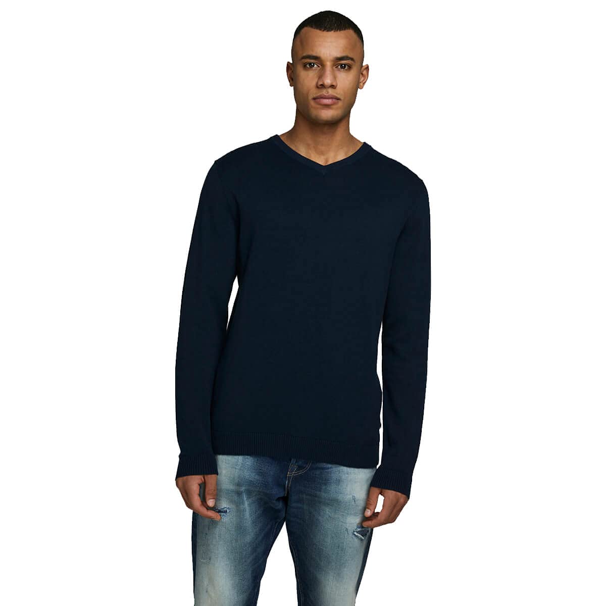 Mens Basic Knit V Neck Regular Fit Classic Cotton Sweater