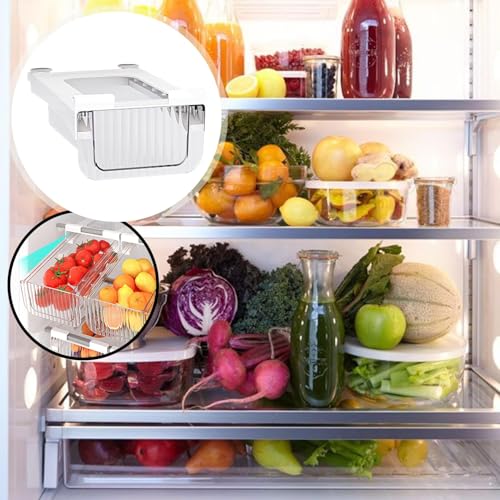 Organizador de nevera apilable transparente con cajón extraíble para alimentos 7