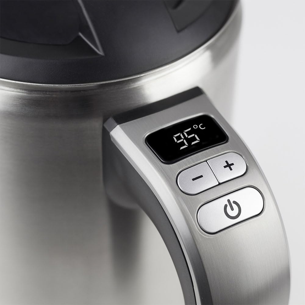 CASO WK Cool-Touch - Hervidor de agua electrico 1L - Carcasa de doble pared - 13 ajustes diferentes de temperatura 40°C a 100°C - función de mantenimiento del calor - Acero inoxidable - 1800W