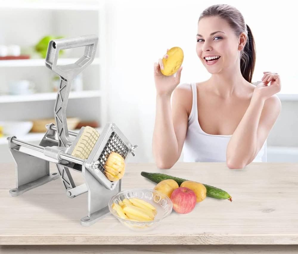 tonchean French Fry Cutter Wall Mount, Commercial Vegetable and Potato Slicer with 1/2in, 1/4in and 3/8in Blades, Stainless Steel Food Cutter for Potatoes Carrots Cucumbers