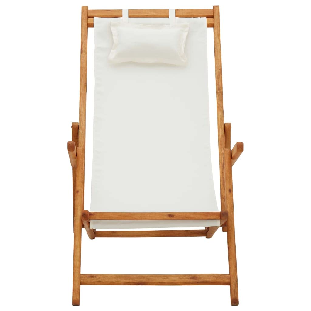 Genérico Silla Playa Madera Eucalipto Plegable 3 Posiciones | Marco de madera resistente, asiento de tela crema, capacidad 110 kg, plegable para transporte