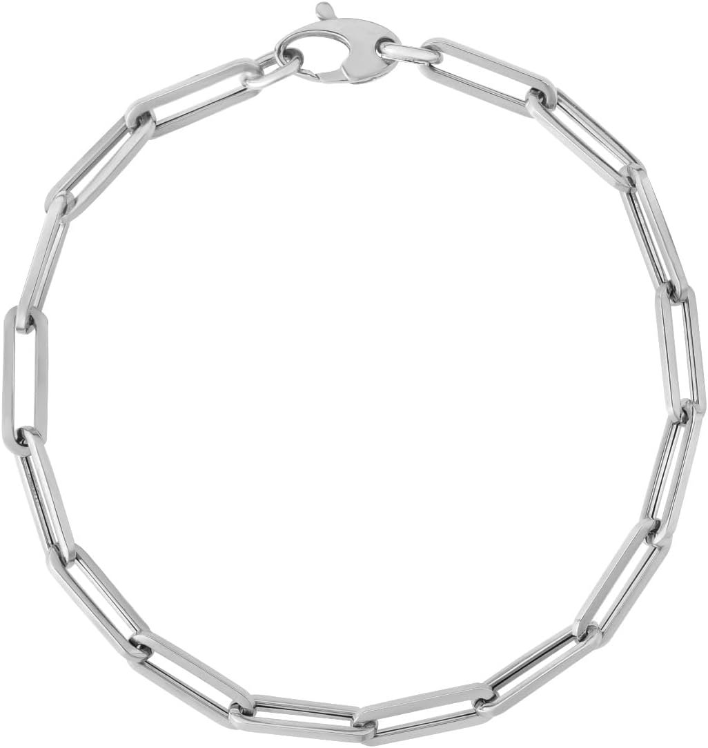 Floreo 10k White Gold 4.2mm Lite Paperclip Link Chain Bracelet or Anklet