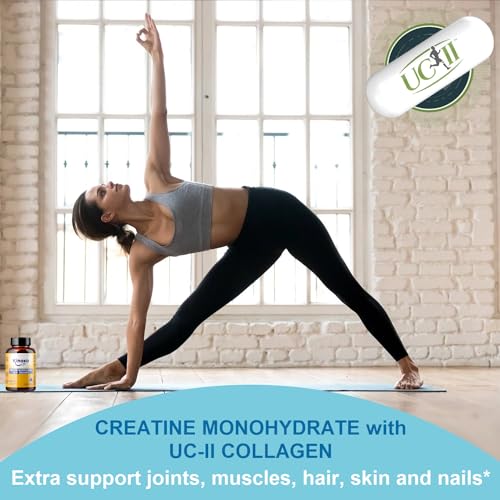 Creatine Monohydrate 3000 mg avec UC-II Collagène 180 gélules. Monohydrate de Créatine Micronisée Pure. Creatine gélules pour Articulations et Musculation. Pre Workout, Preworkout – Image 6