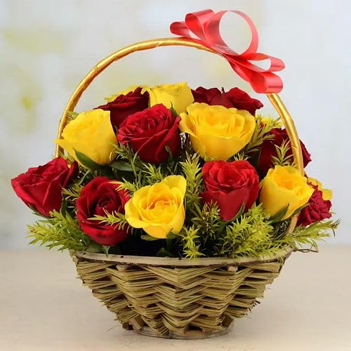 IFG's Beautiful Basket Arrangement of Red & YellowRoses, 24 pcs Fresh Flowers - Same Day Delivery-image-30