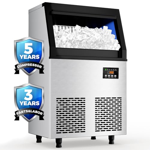Coolski Commercial Ice Maker Machine, 200 lbs/24H Under Counter Ice Machine, Stainless Steel Freestanding Ice Makers for Restaurant, Home, Bar, Office, Party, Outdoor Activities