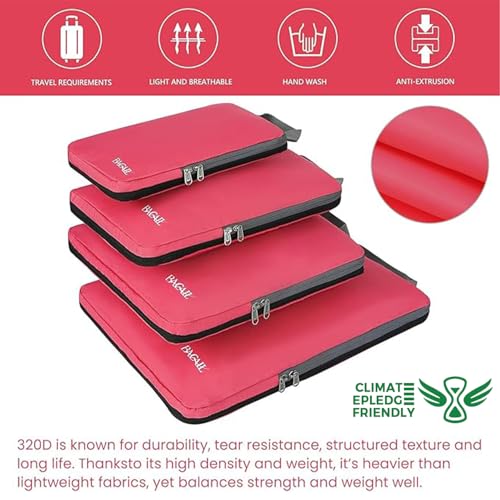 Image of BAGAIL 4 Set /6 Set /8 Set Compression Packing Cubes Travel Accessories Expandable Packing Organizers (Cloth Pattern, 4-Coral)