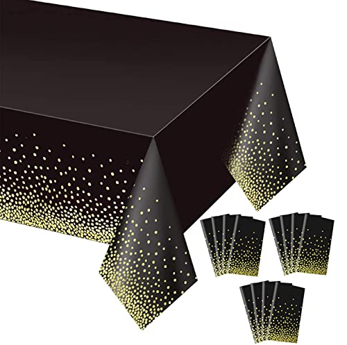Gexolenu 12 Pack Black and Gold Disposable Plastic Tablecloth for Rectangle Tables(54" x 108"), Disposable Waterproof Party Table Cover for Birthday, Graduation, Gold Table Cloths Party Supplies