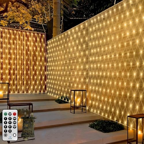 3M X 2M Net Lights Outdoor Christmas Fairy Lights Plug in,200LED Outside Mesh Net Light Xmas Tree Light for Bushes Waterproof Connectable with Remote Timer for Gazebo Balcony(Warm White)