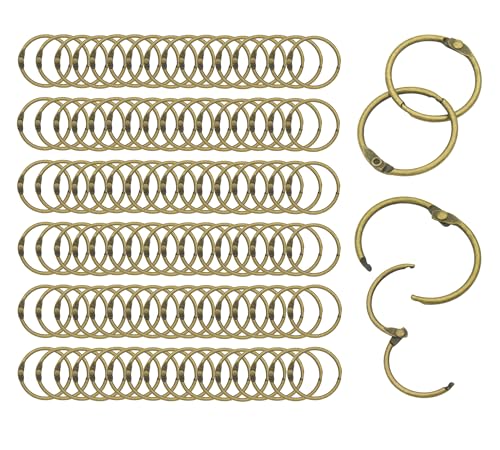 Loose Leaf Binder Rings Inner Dia: 1 inch(25.5mm) 100pcs Metal Bronze Book Binder Rings Paper Rings Clips Key Rings Index Cards Rings Great for Home School Office