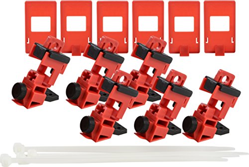 Brady Taglock™ Circuit Breaker Lockout Devices - 120/277 Volt Clamp-On Single-Pole Breaker Lockout Device with Detachable Cleat, No Lock Needed - Red - 148698 (Pack of 6)