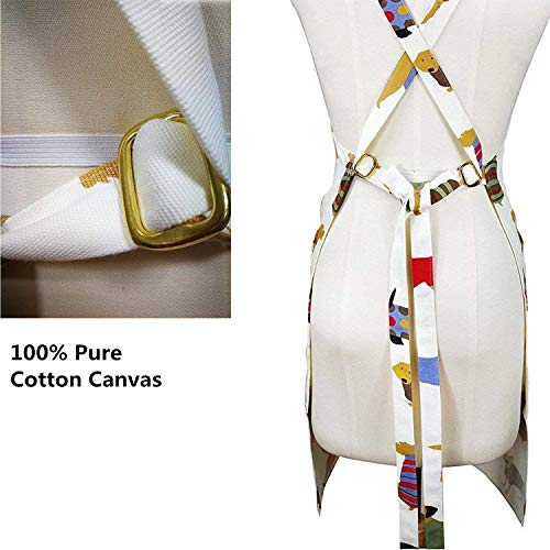 Aiden Brothers 100% Cotton Canvas Apron, Dog Print Kitchen Chef's Aprons With Adjustable Straps, Cross Back For Home, Artist, Crafting, Restaurant (27" X 34", Adjustable M-Xxl) #TOP1
