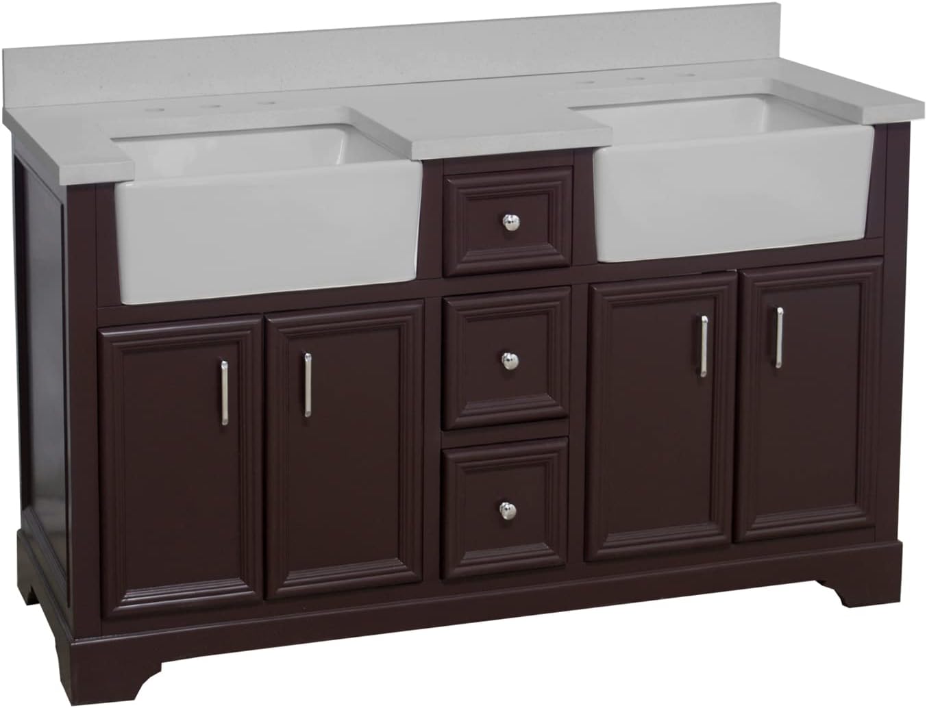 Kitchen Bath Collection Zelda 60-inch Double Farmhouse Vanity (Quartz/Chocolate): Includes Chocolate Cabinet with Stunning Quartz Countertop and White Ceramic Farmhouse Apron Sinks