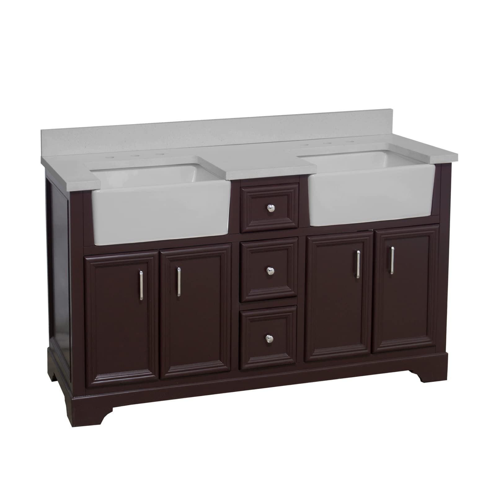 Kitchen Bath Collection Zelda 60-inch Double Farmhouse Vanity (Quartz/Chocolate): Includes Chocolate Cabinet with Stunning Quartz Countertop and White