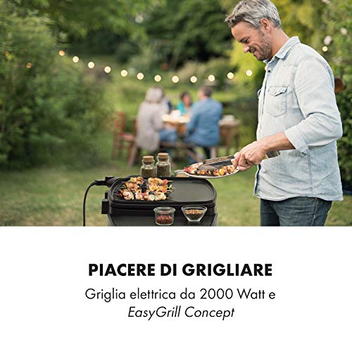 Seconda immagine KLARSTEIN Gatsby - Grill Elettrico, 2000W, EasyGrill Concept, Piastra: 40x36 cm in Alluminio Pressofuso Antiaderente, Tavoli Laterali: 20 x 32 cm, Termostato, Ruote, Nero