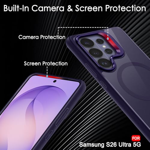 Image of TheGiftKart for Samsung S26 Ultra Case | Shockproof Hard Back Cover | Built-in Stand | Hybrid Shockproof Galaxy S26 Ultra Cover (PC & TPU, Matte Frosted Back, MagSafe Compatible, Translucent Violet)