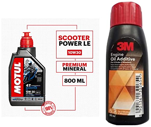 Image of Motul Scooter LE 10W30 Engine Oil (800 ml) + 3M 4s2w Engine Oil Additive (50 ml)