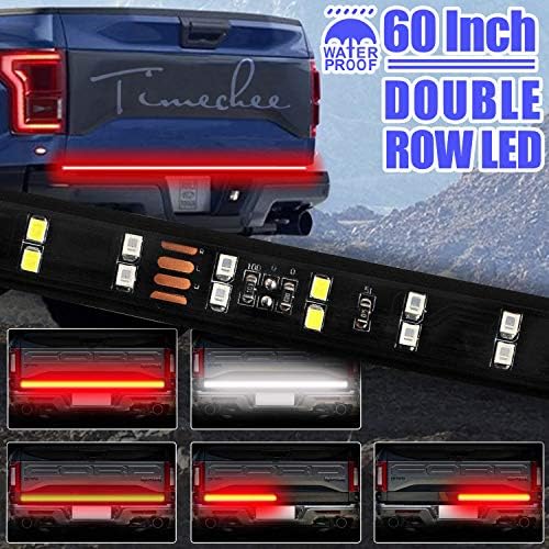 Led Tailgate Light Bar, Led Brake Light Strip, Universal Truck Tailgate Bar 60" Double Row With Red Running Brake Turn Signals and White Reverse Lights for Pickup Trailer SUV RV VAN