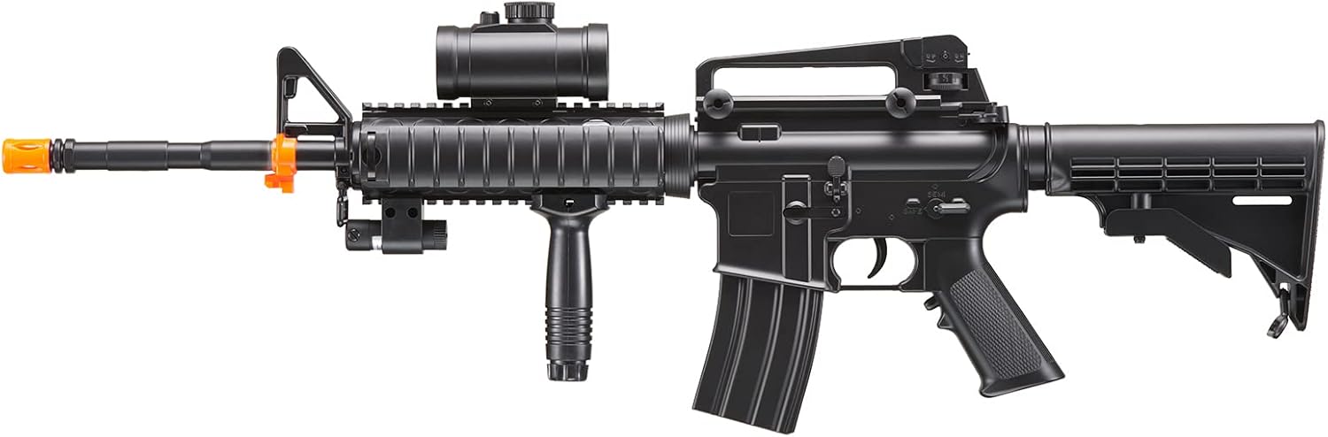 GoldenBall Durable Lightweight M4A1 M83 Full/Semi Automatic Airsoft Gun w/Flashlight, Red Dot, and Grip(Battery Charger Included)