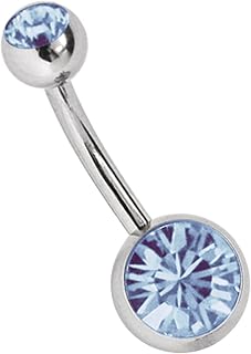 Titanio Piercing de Ombligo 1,6 X 8mm con Circonios Redondo en 8 mm+5 mm Piedra Bola en Muchos Colores Disponible - Azul Claro