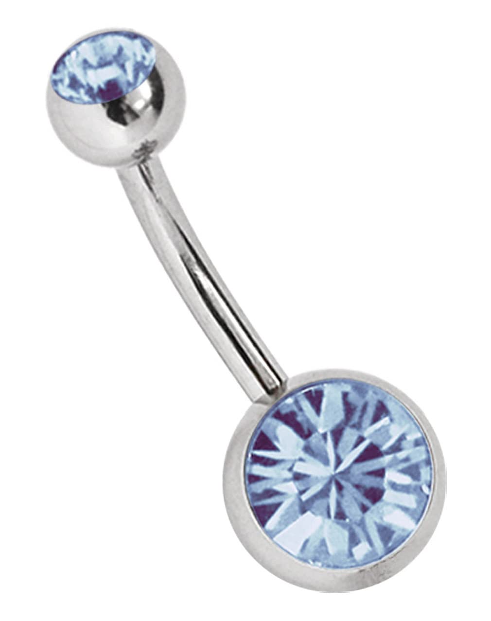 Modern Nature Piercingschmuck Titanio Piercing de Ombligo 1,6 X 8mm con Circonios Redondo en 8 mm+5 mm Piedra Bola en Muchos Colores Disponible - Azul Claro