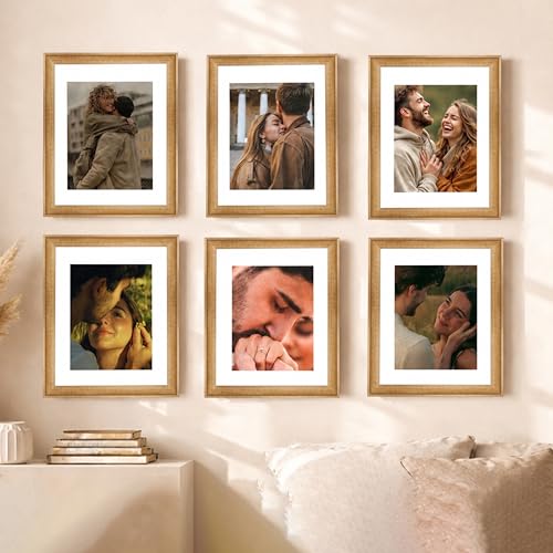 Image of Art Street Wooden Photo Frame for living room, Aesthetic Cave Design Photo Frames for Photograph, Art Work, Certificates Set of 6 (8x8 Inch, Wood Brown)