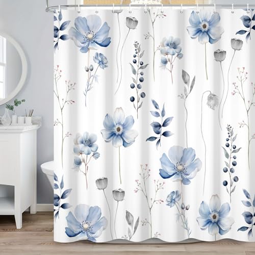 Rideau de douche 183x183 cm floral bleu et gris imperméable