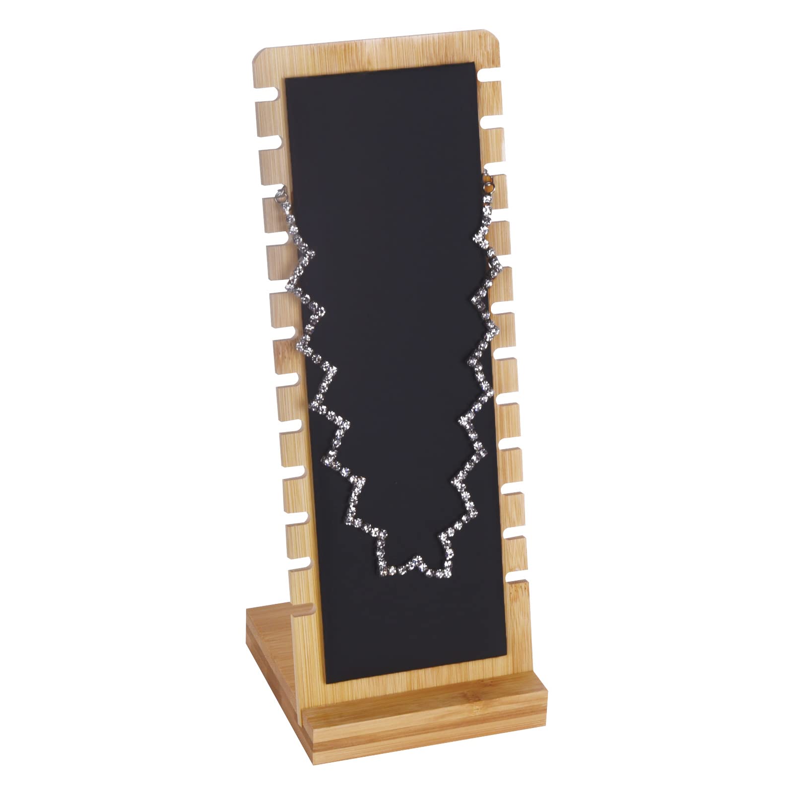 AUTOARKLightweight Bamboo & Black Leather Freestanding Necklace Display Holder Organizer,Jewelry Desktop Display Stand,AJ-E01