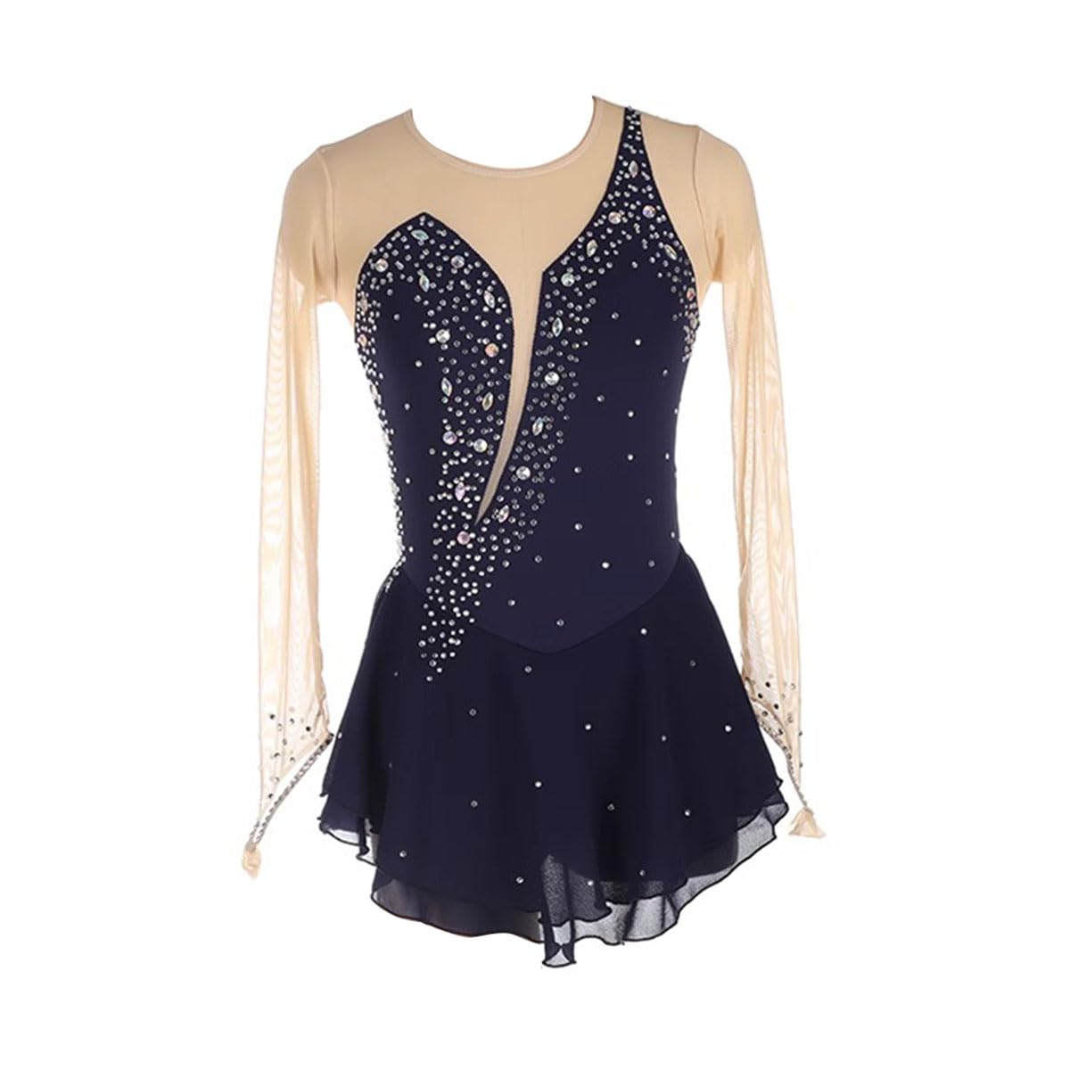 purpleq Glitzer Eiskunstlauf Kleid Damen Langarm Kürkleid Mit Strass Rollkunstlauf Wettbewerb Tanzanzug Ballerina Kleid Latein Tanzkleid Wettbewerb Tanzkostüm Damen Tanzkleid