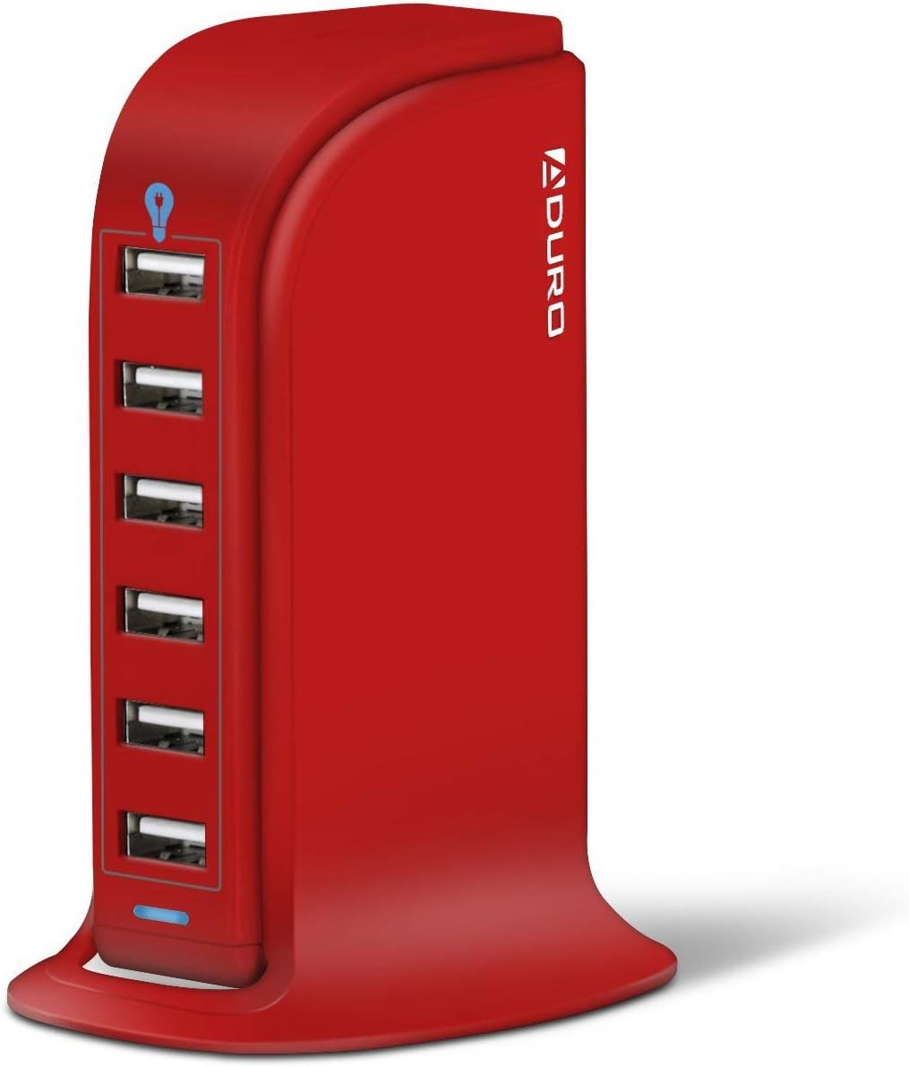 Aduro 40W 6-Port USB Desktop Charging Station Hub Wall Charger for iPhone iPad Tablets Smartphones with Smart Flow (Solid White)