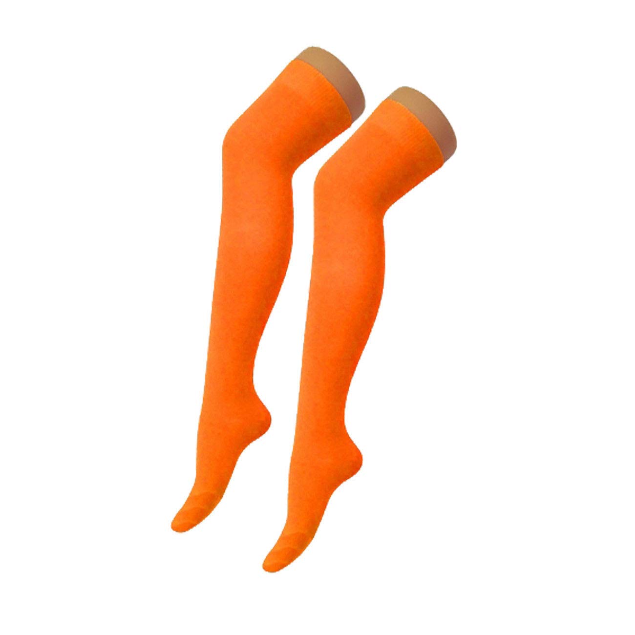 Crazy Chick Women's Orange New Over The Knee Long Horizontal Stripe Print Thigh High Striped Patterned Overknee Socks (Orange)