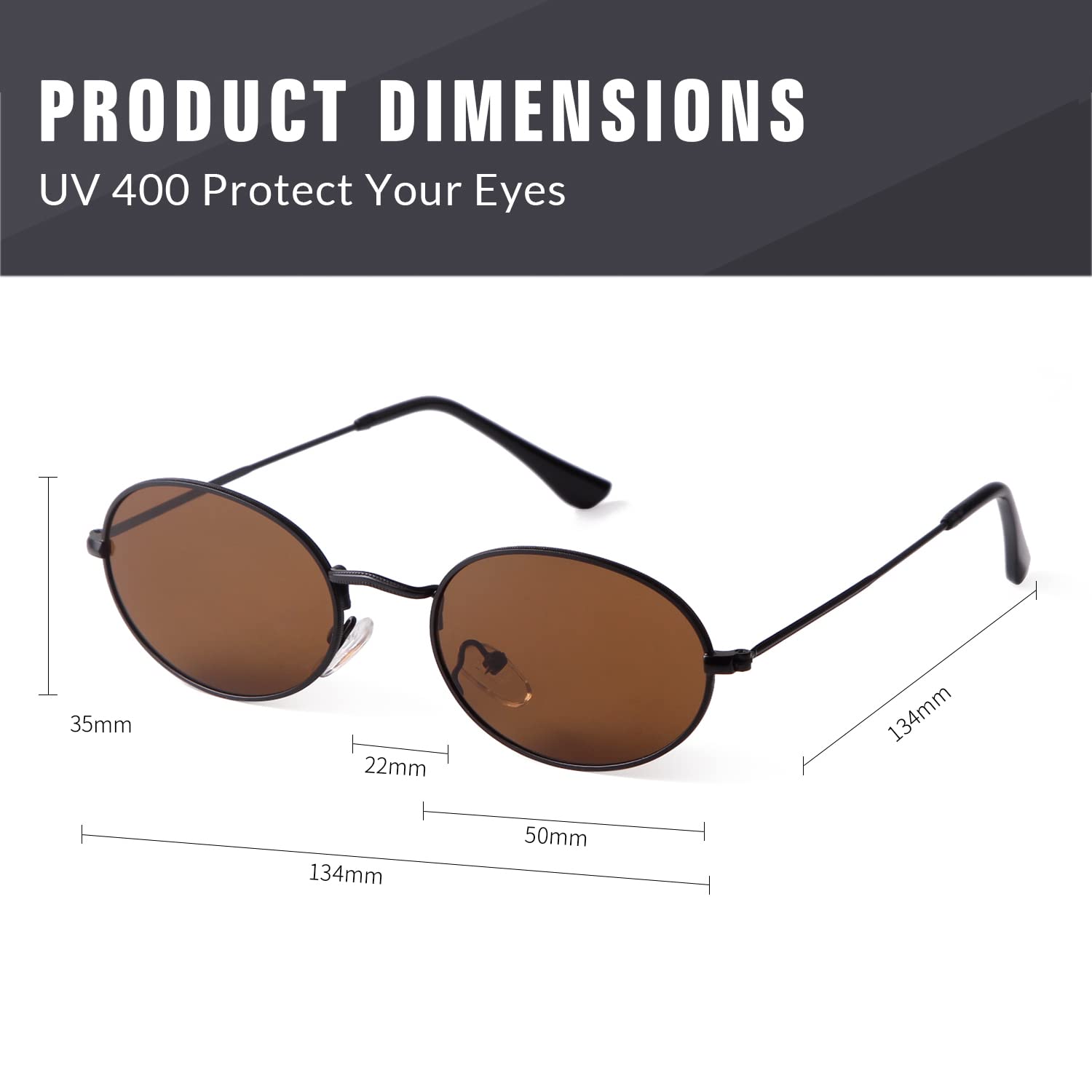 GIFIORE Oval Sunglasses Vintage Retro 90s Sunglasses Trendy Designer Glasses for Women Men (Black Frame Brown Lens)