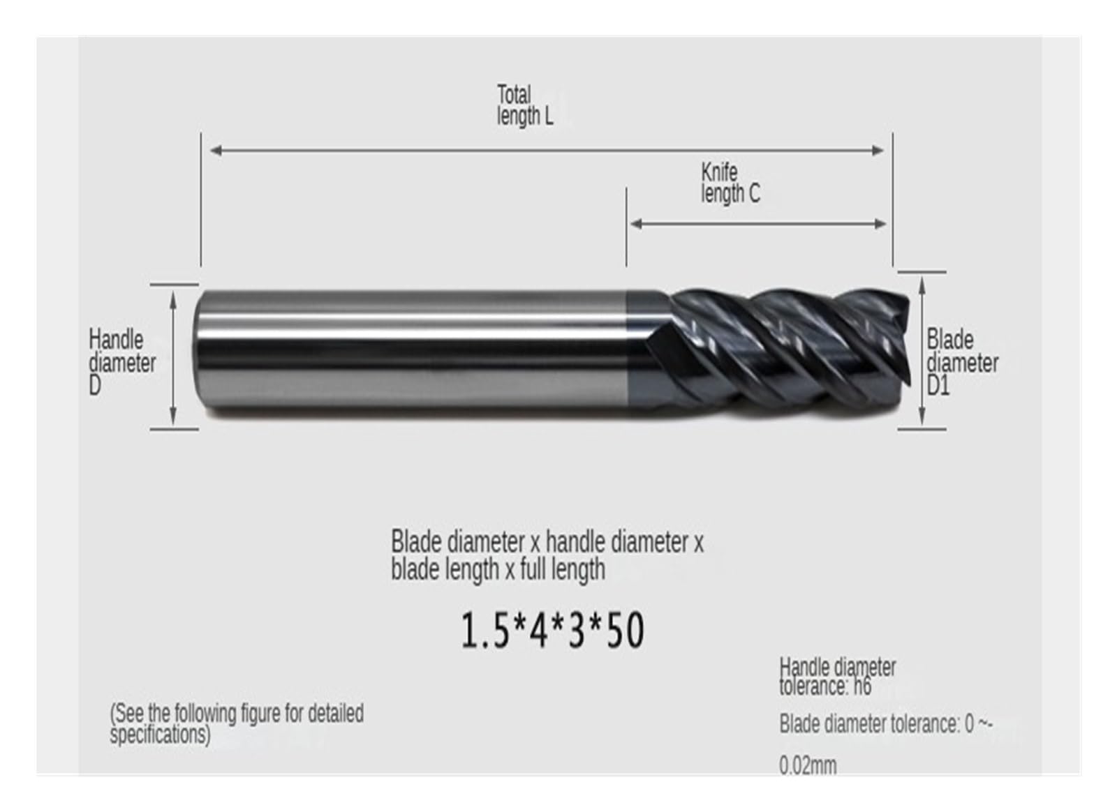 Fresa Hrc50 de 4 flautas, fresa aleación acero tungsteno, Cnc, venta al por mayor, herramientas fresado superior for carpintería, 1 ud(20.0mmX100L)